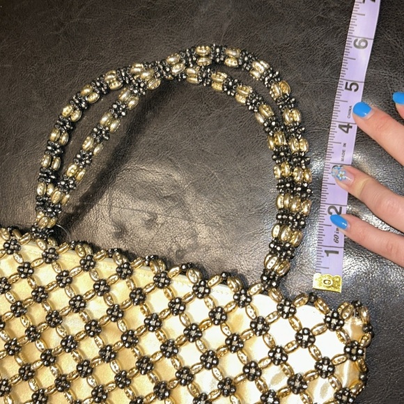 BIJOUX TURNER GOLD & BLACK BEADED MINI FAUX SATIN MINI BAG PURSE - Picture 6 of 8